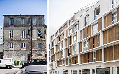 12-14-16 rue Emile Level (17e). Création de 53 studios pour jeunes travailleurs et 1 équipement petite enfanceMaître d’ouvrage : RIVP/HénéoMaître d’œuvre : MFR Architectes.Livraison en décembre 2018