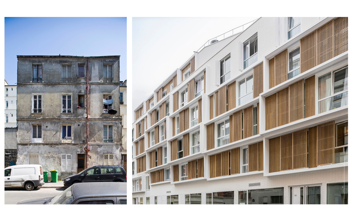 12-14-16 rue Emile Level (17e). Création de 53 studios pour jeunes travailleurs et 1 équipement petite enfanceMaître d’ouvrage : RIVP/HénéoMaître d’œuvre : MFR Architectes.Livraison en décembre 2018