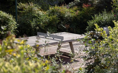 Table de ping-pong dans la rue végétalisée Vercingétorix (14e).