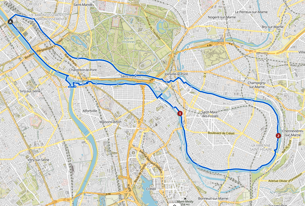 carte de la balade à vélo