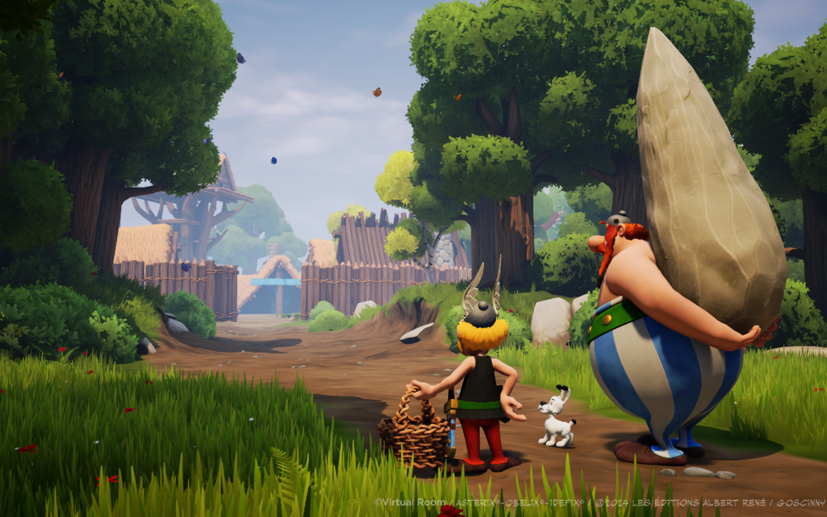 Vue de dos d'Astérix, Obélix et Idéfix dans l'expérience